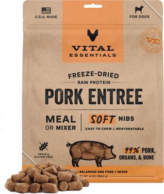Vital Essentials Soft Nibs Raw Pork Entree Freeze-Dried Dog Food & Topper, 14-oz bag