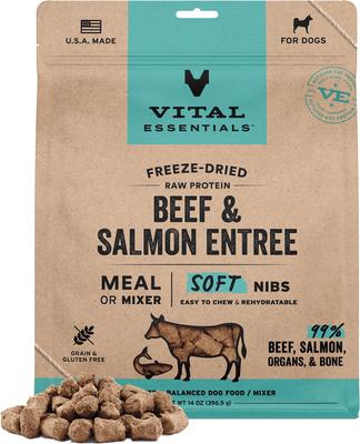 Vital Essentials Soft Nibs Raw Beef & Salmon Entree Freeze-Dried Dog Food & Topper, 14-oz bag