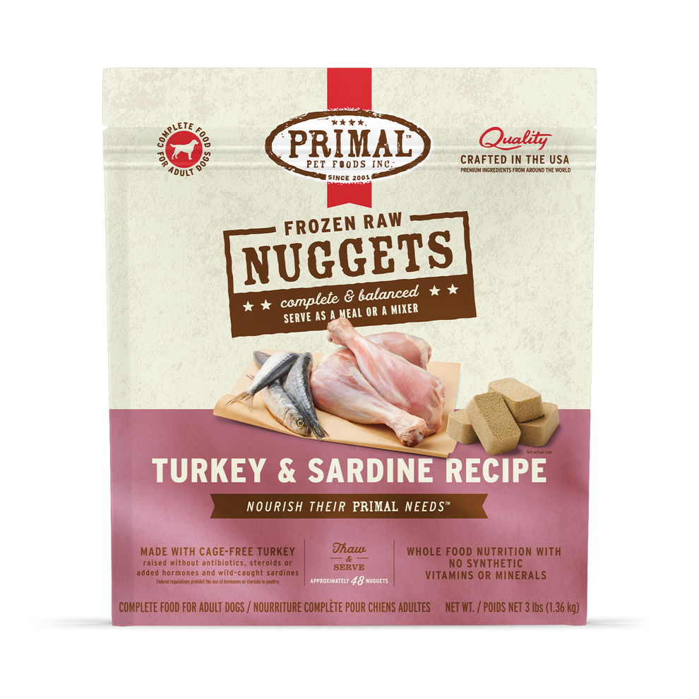 Primal Canine Frozen Raw Nuggets Turkey & Sardine 3 lb