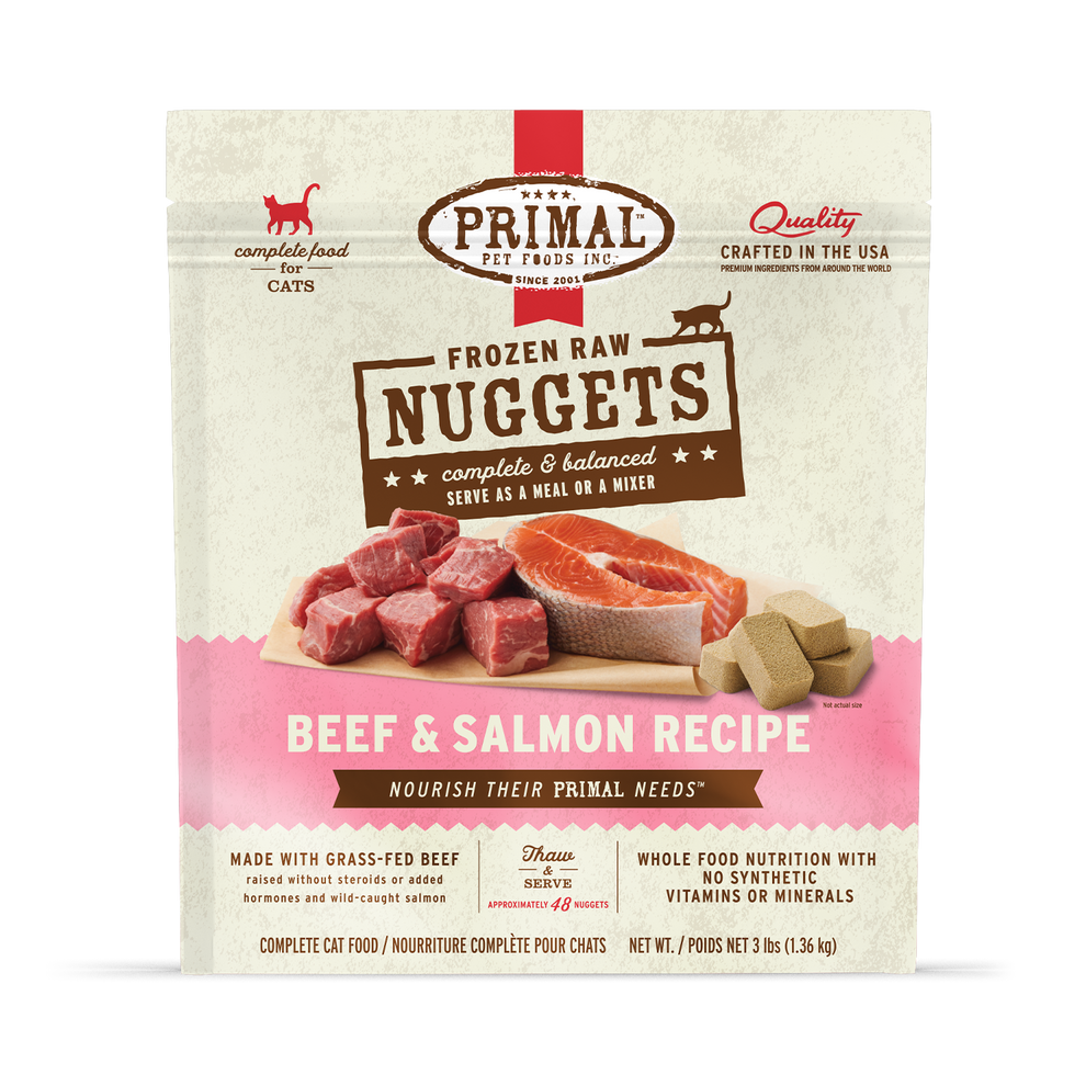 Primal Feline Frozen Raw Nuggets Beef & Salmon 3 lb