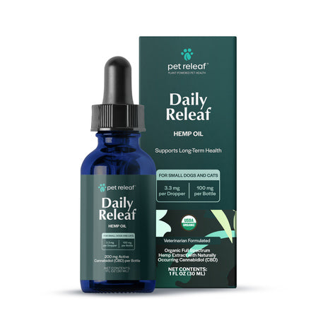 Pet Releaf Dog Supplement CBD Organic Hemp Oil Daily Releaf 100 mg 1 oz