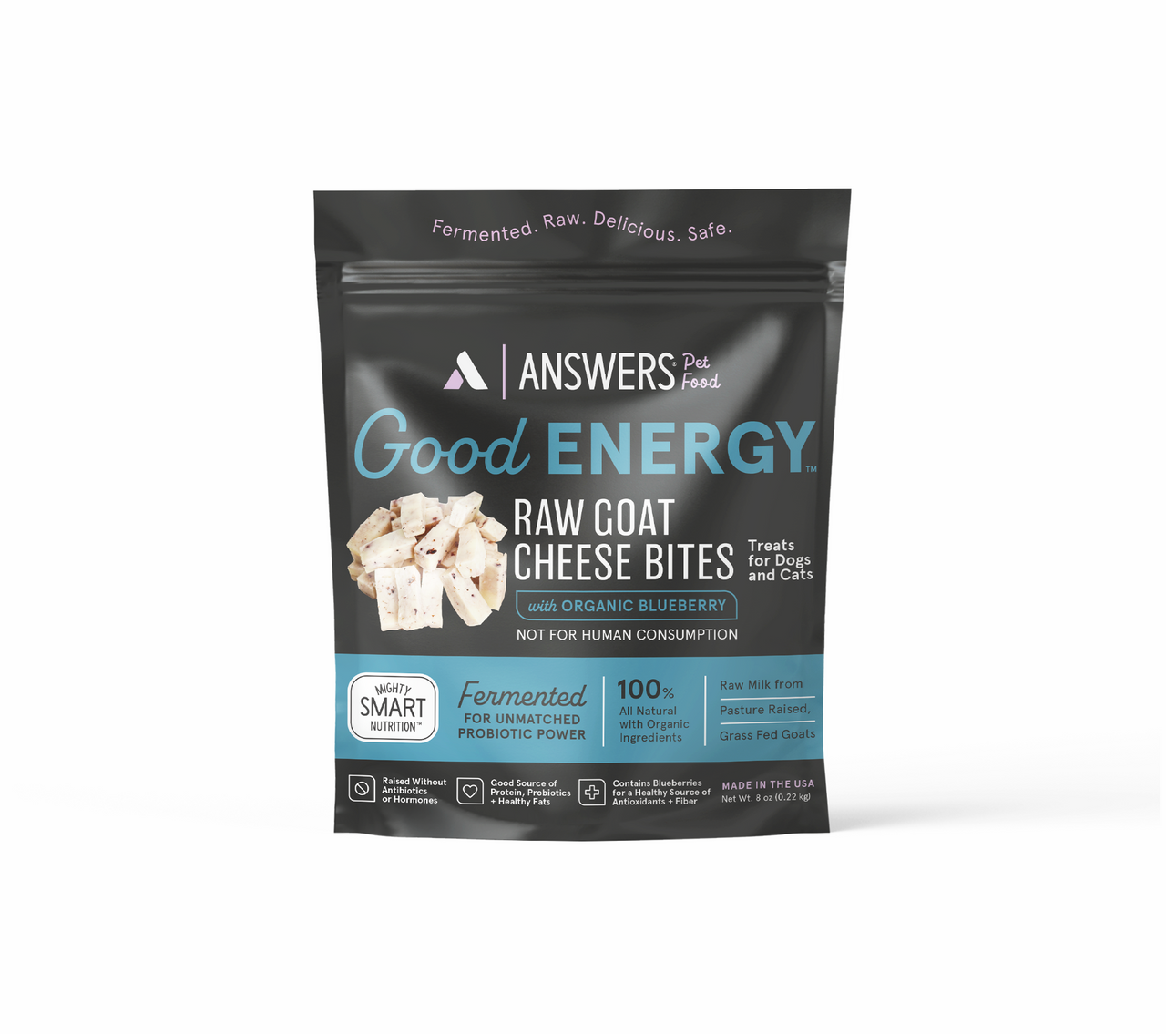 Answers Pet Food: Good Energy Raw Goat Cheese Bites 8oz Pouch