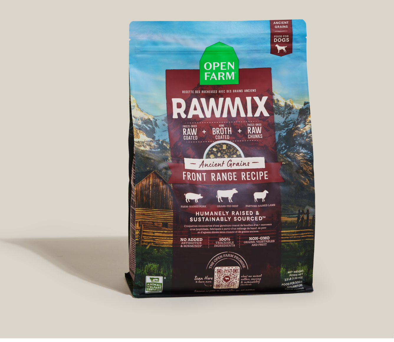 Open Farm Raw Mix Ancient Grains Front Range Recipe 20 lbs