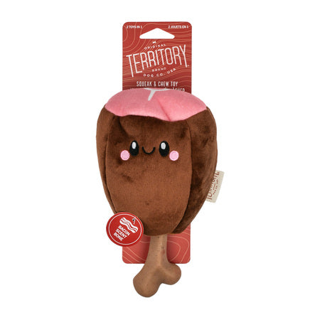 Territory Dog Toy 2 In 1 Plush Ham On Bone 8"