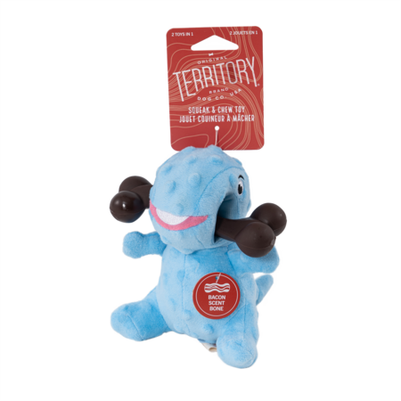 Territory Dog Toy Chew Bone & Blue Plush Dino 6"