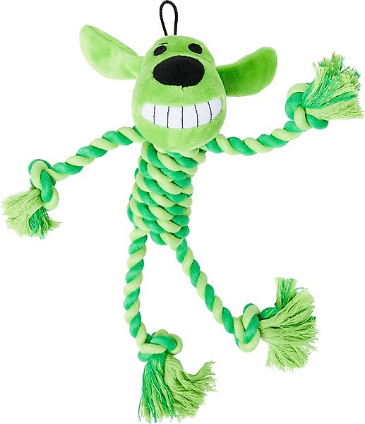 Multipet Loofa with Rope Body Squeaky Ropes Tug Dog Toy, Color Varies, 10.5-in