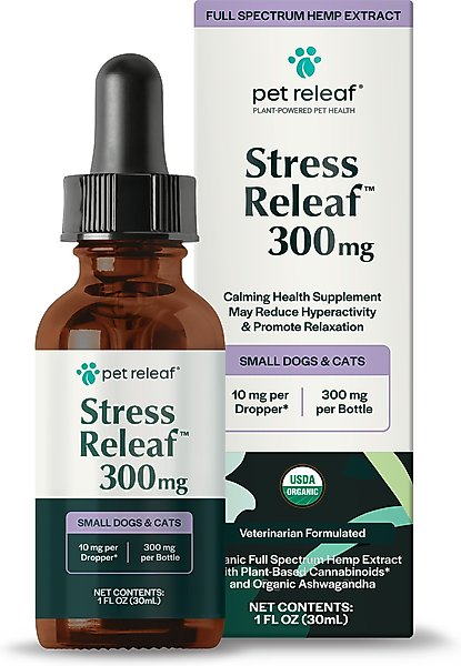 Pet Releaf: Stress Releaf Organic Full Spectrum Hemp Extract Oil 300mg Bottle for Small Cats & Dogs