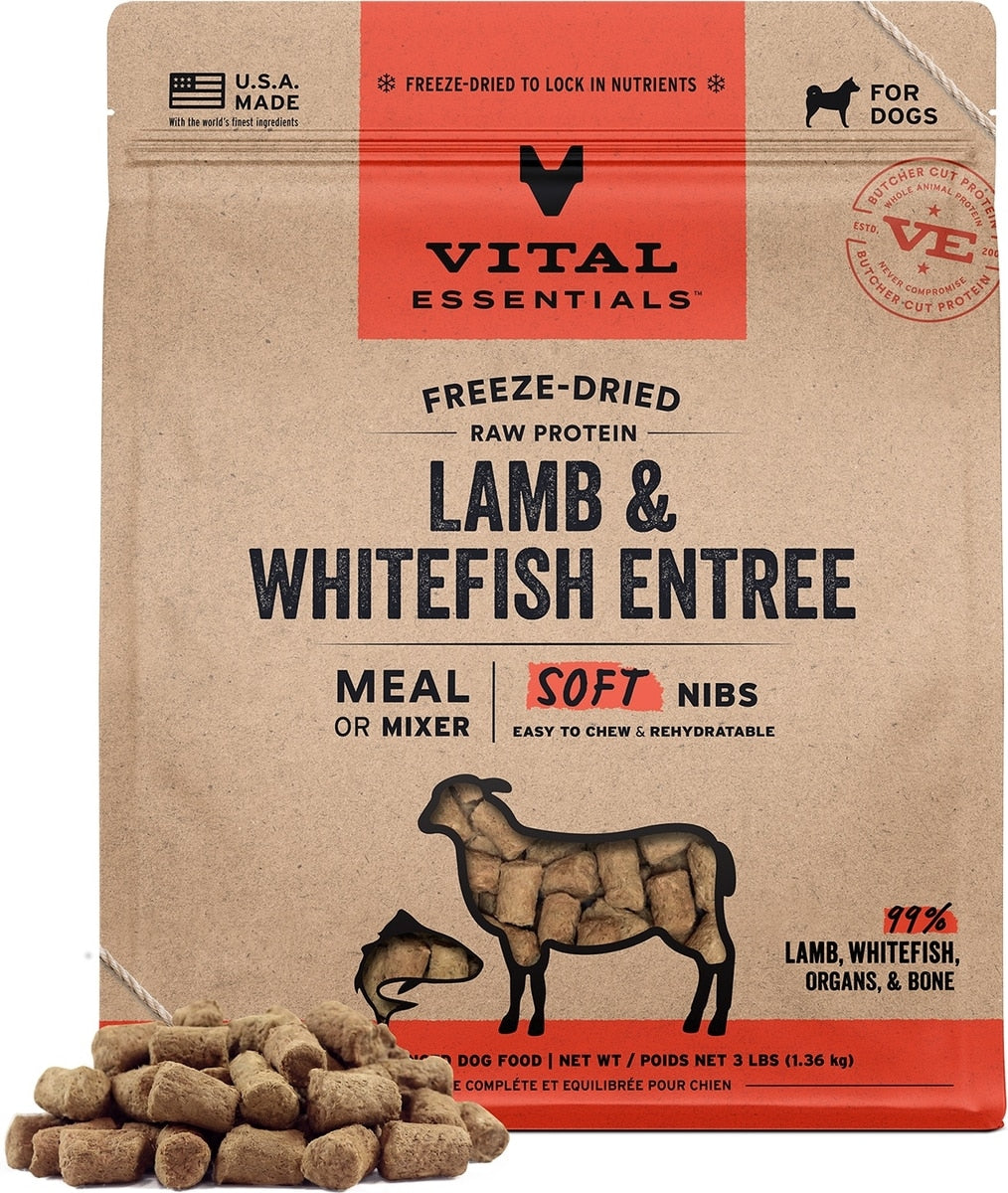 Vital Essentials Soft Nibs Raw Lamb & Whitefish Entree Freeze-Dried Dog Food & Topper, 14 oz  bag