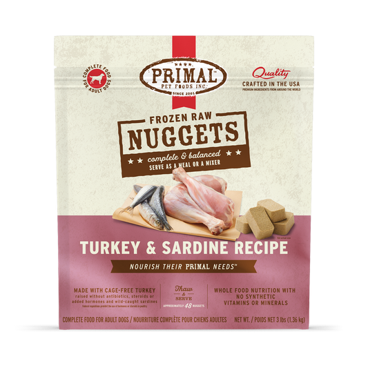 Primal Canine Frozen Raw Nuggets Turkey & Sardine 3 lb