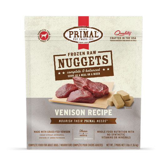 Primal Canine Frozen Raw Nuggets Venison 3 lb