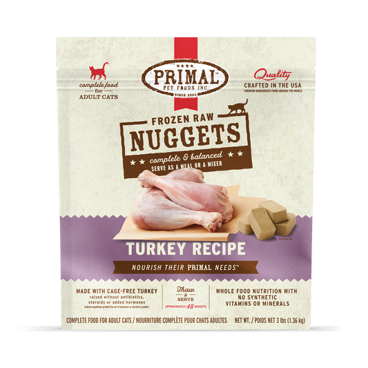 Primal Feline Frozen Raw Nuggets Turkey 3 lb