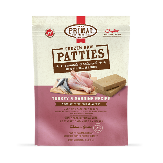 Primal Canine Frozen Raw Patties Turkey & Sardine 6 lb