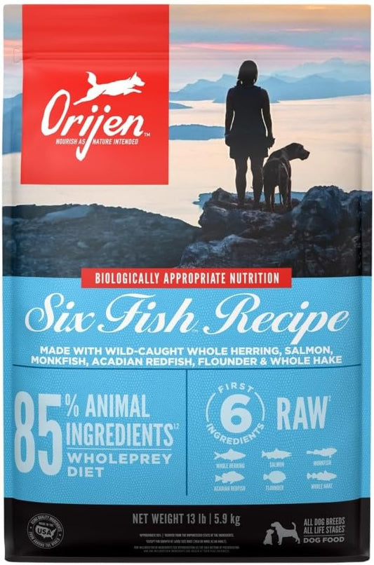 Orijen: Six Fish Recipe Made with Herring, Salmon, Monkfish, Acadian Redfish, Flounder, and Whole Hake 13lb Bag