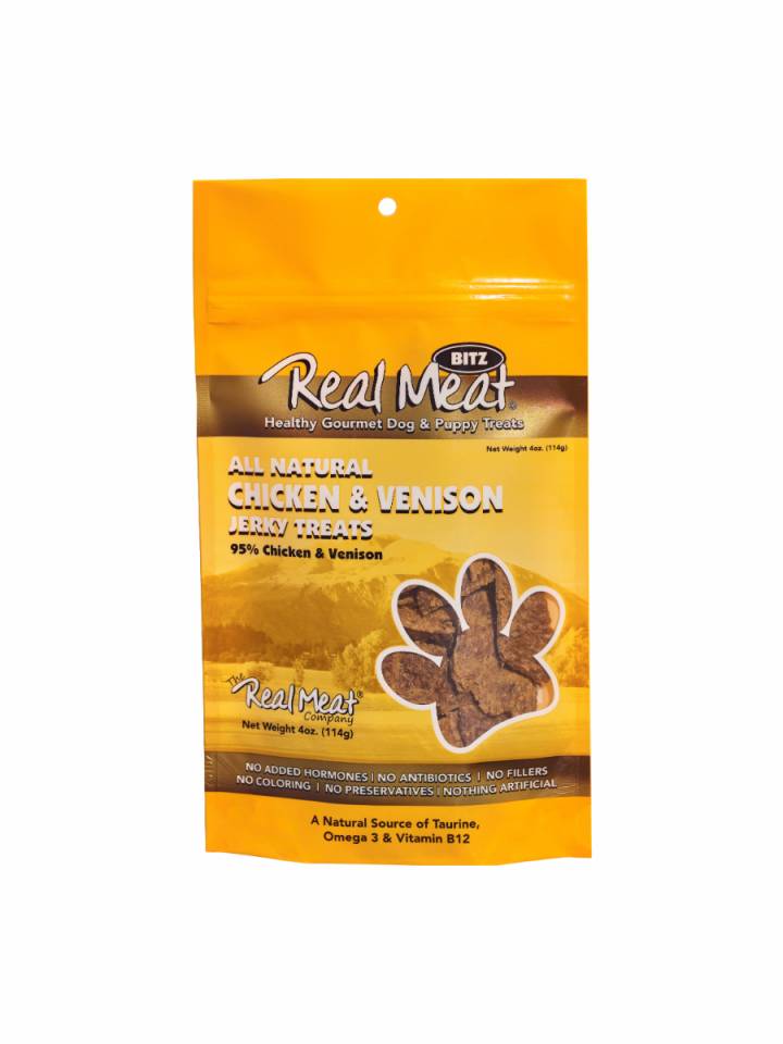Real Meat Chicken & Venison Jerky Treats 4 oz