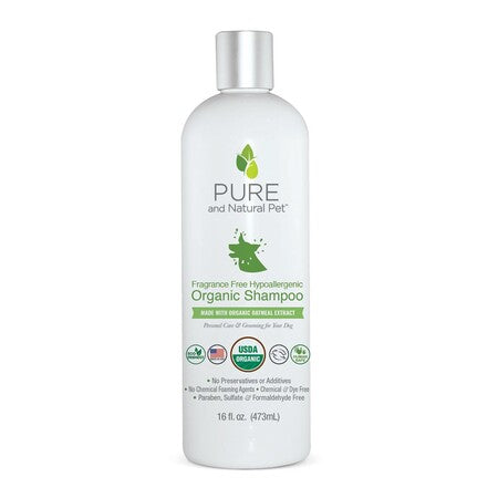 Pure & Natural Dog Grooming Organic Shampoo Hypoallergenic Fragrance Free 16 oz