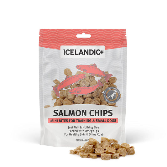 Icelandic Salmon Chips Mini Bites for Training & Small Dogs 2.5oz Bag