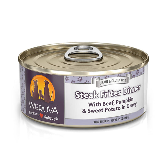 Weruva Steak Frites Dinner With Beef , Pumkin & Sweet potato in Gravy 5.5 oz