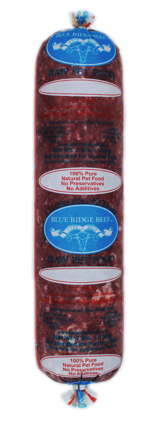 Blue Ridge Beef: Raw Pet Food - Breeder's Grind 2lb Frozen Roll