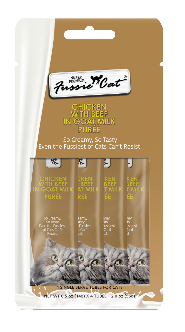 Fussie Cat Chicken With Goat Milk Puree0.5 oz packets (4 Packets per bag)