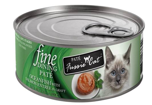 Fussie Cat: Fine Dining Paté - Oceanfish with Salmon Entree in Gravy 2.82oz Can