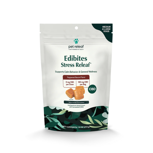 Pet Releaf Dog Supplement CBD Dog Edibites Stress Releaf Peppered Bacon Large 7.5 oz