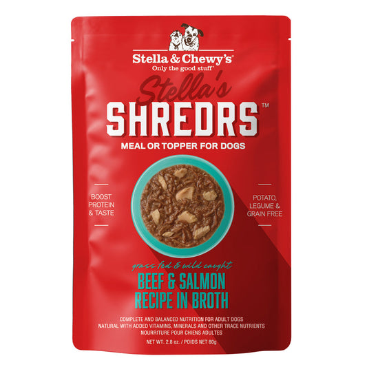 Stella's Shredrs Beef & Salmon Recipe in Broth 2.5 oz pouch