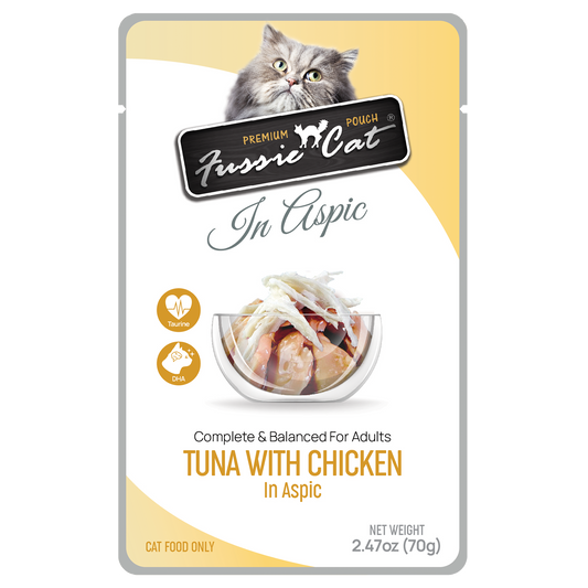 Fussie Cat Premium Pouch: Tuna with Chicken in Aspic 2.47oz