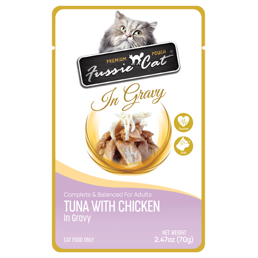 Fussie Cat Premium Pouch: Tuna with Chicken in Gravy 2.47oz
