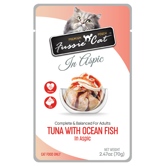 Fussie Cat Premium Pouch: Tuna with Ocean Fish in Aspic 2.47oz