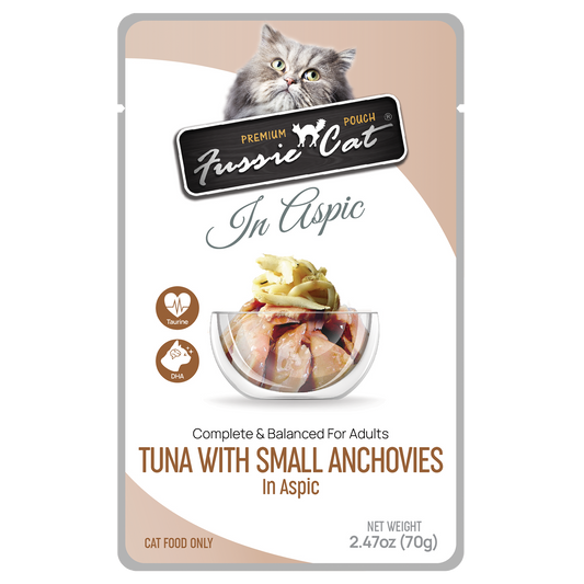 Fussie Cat Premium Pouch: Tuna with Small Anchovies in Aspic 2.47oz