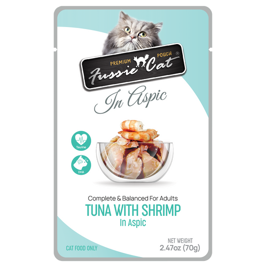 Fussie Cat Premium Pouch: Tuna with Shrimp in Aspic 2.47oz