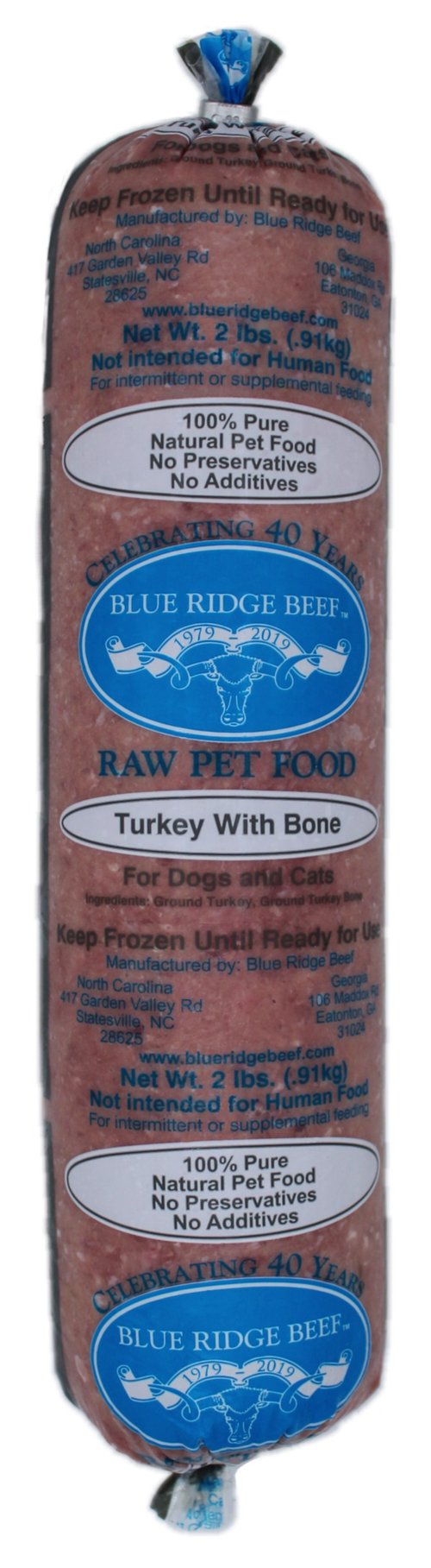 Blue Ridge Beef: Raw Pet Food - Turkey with Bone 2lb Frozen Roll