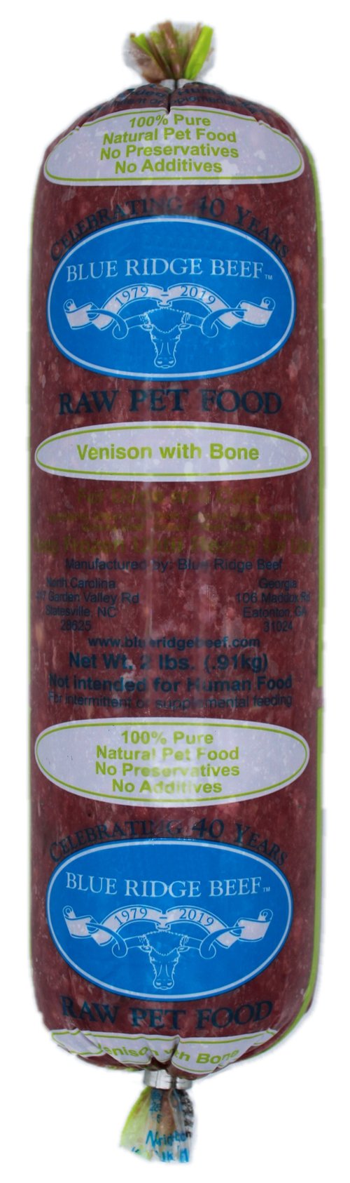 Blue Ridge Beef: Raw Pet Food - Venison with Bone 2lb Frozen Roll