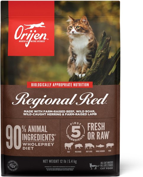 Orijen: Regional Red Farm-Raised Beef, Wild Boar, Wild-Caught Herring, and Farm-Raised Lamb 4lb Bag Cat Food