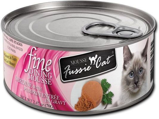 Fussie Cat: Fine Dining Mousse Sardine with Pumpkin Entrée in Gravy 2.47oz Can