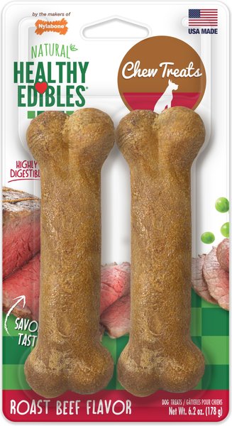 Nylabone Healthy Edibles All-Natural Long Lasting Roast Beef Dog Chew Treats, Small, 2 count