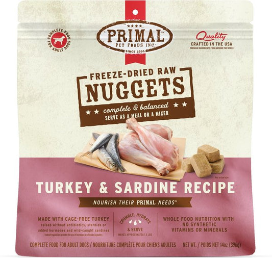 Primal Turkey and Sardine Freeze dried Nuggets  14.oz Bag
