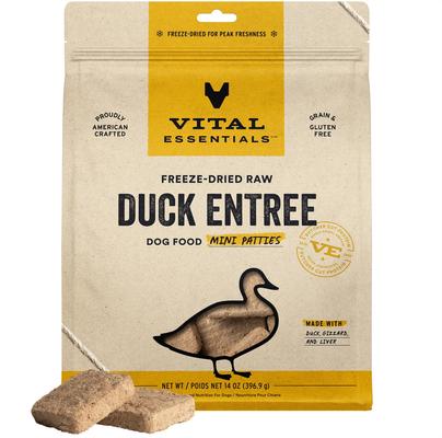 Vital Essentials: Freeze-Dried Raw Dog Food Mini Patties: Duck Entree 14oz Bag