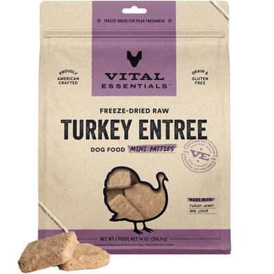 Vital Essentials: Freeze-Dried Raw Dog Food Mini Patties: Turkey Entree 14oz Bag