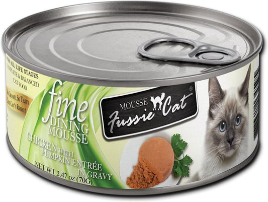 Fussie Cat: Fine Dining Mousse Chicken with Pumpkin Entrée in Gravy 2.47oz Can