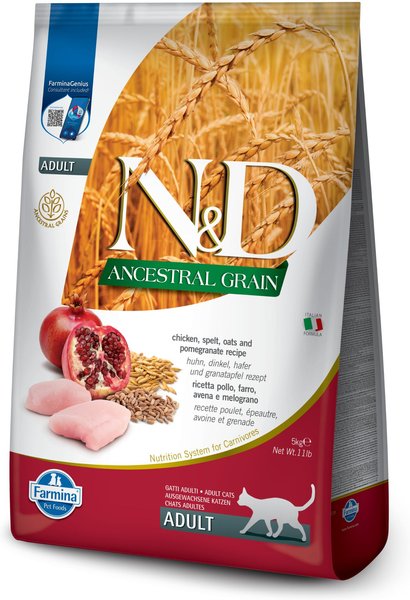 Farmina: N&D Ancestral Grains - Chicken, Spelt, Oats, & Pomegranate Recipe 11LB Cat Food Bag