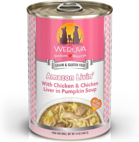 Weruva Amazon Livin' With Chicken& Chicken Liver in Pumpkin Soup 14oz Canned Dog Food